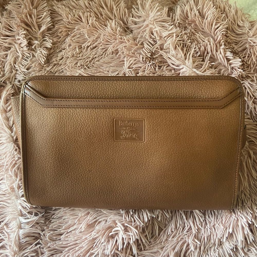 Burberrys Vintage Brown Leather Clutch VGUC